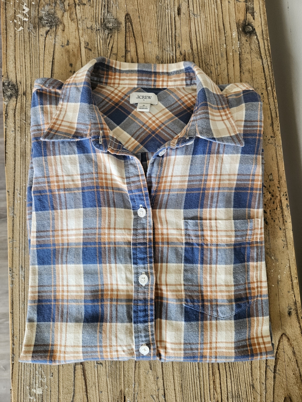 J.Crew Women's Plaid Cotton Flannel Button Down Shirt Blue Orange S